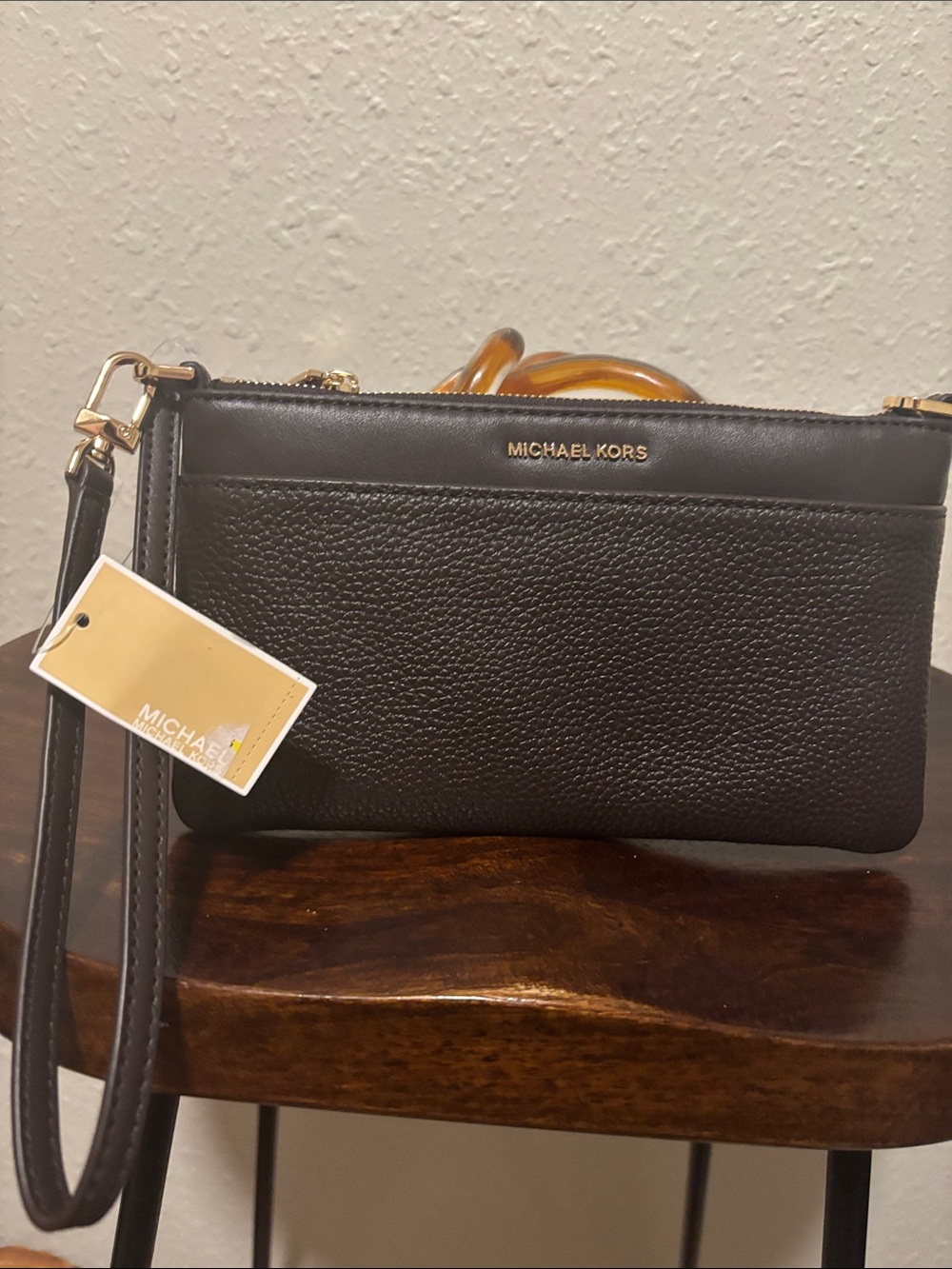 Michael Kors Brown Pebbled Leather Wristlet